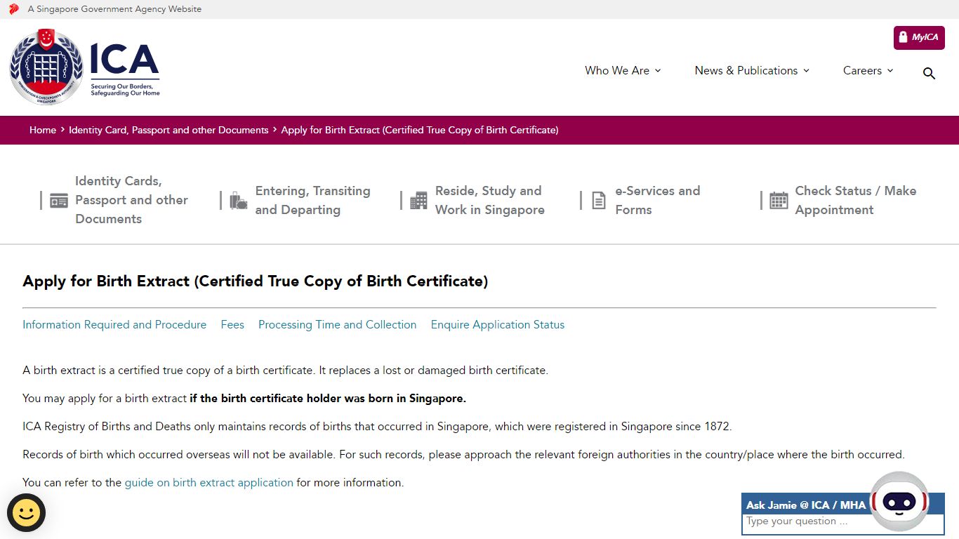 Apply for Birth Extract (Certified True Copy of Birth Certificate)